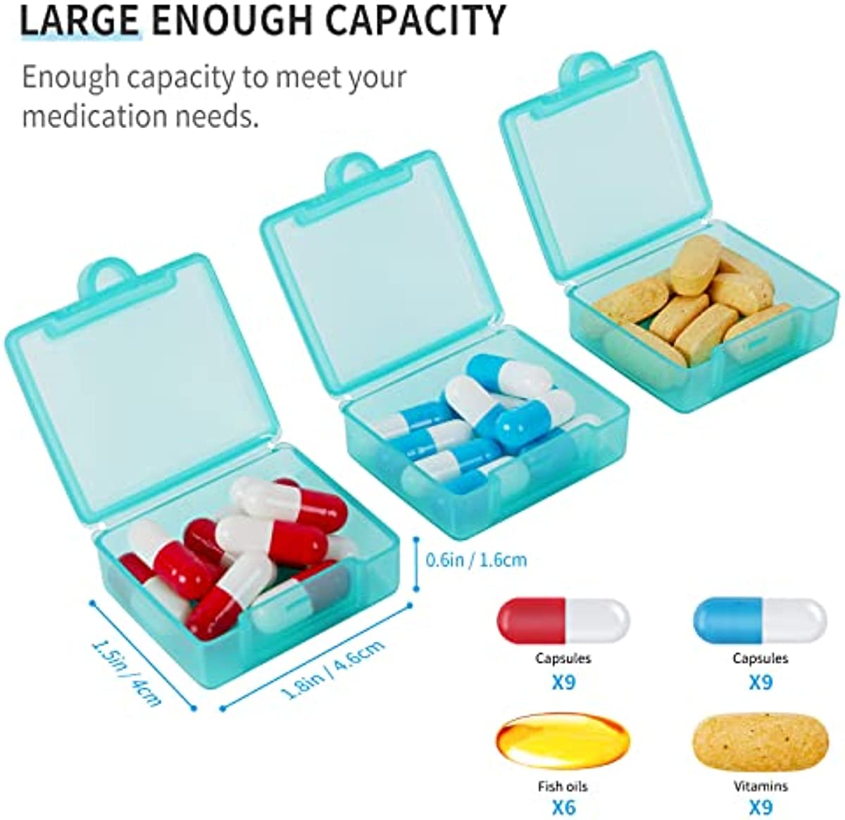 Small Pill Box (6 Pack), Daily Mini Pill Organizer Portable for Purse Pocket,Travel Pill Case Medicine Storage Container Earplug Case (Green)