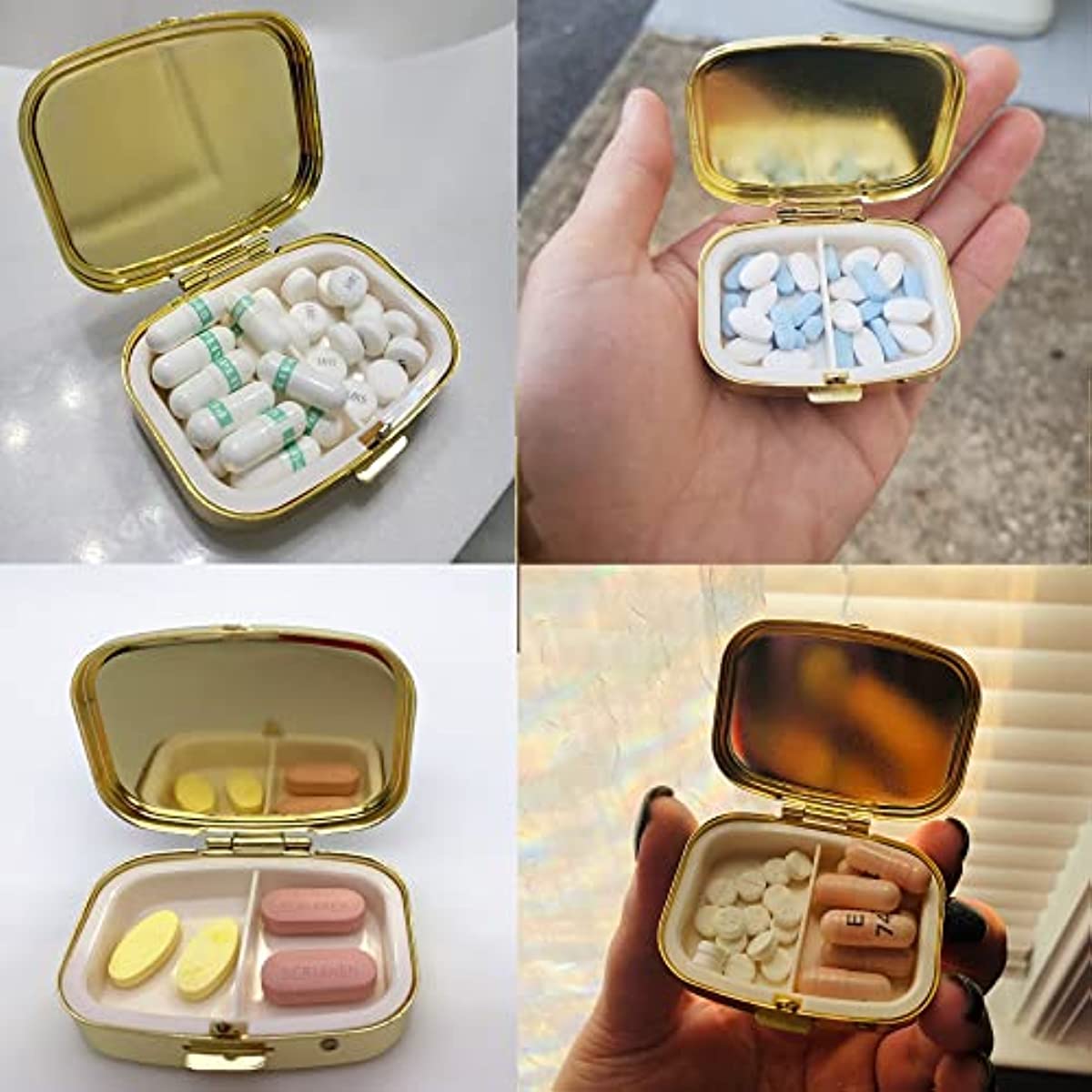 AmyZone Metal Pill Organizer Travel Friendly Portable Compact Pill Box Cute Pill Case to Hold Vitamins/Tylenol/Fish Oil/Supplements/Meds/Tablet for Purse/Pocket(Sweet)