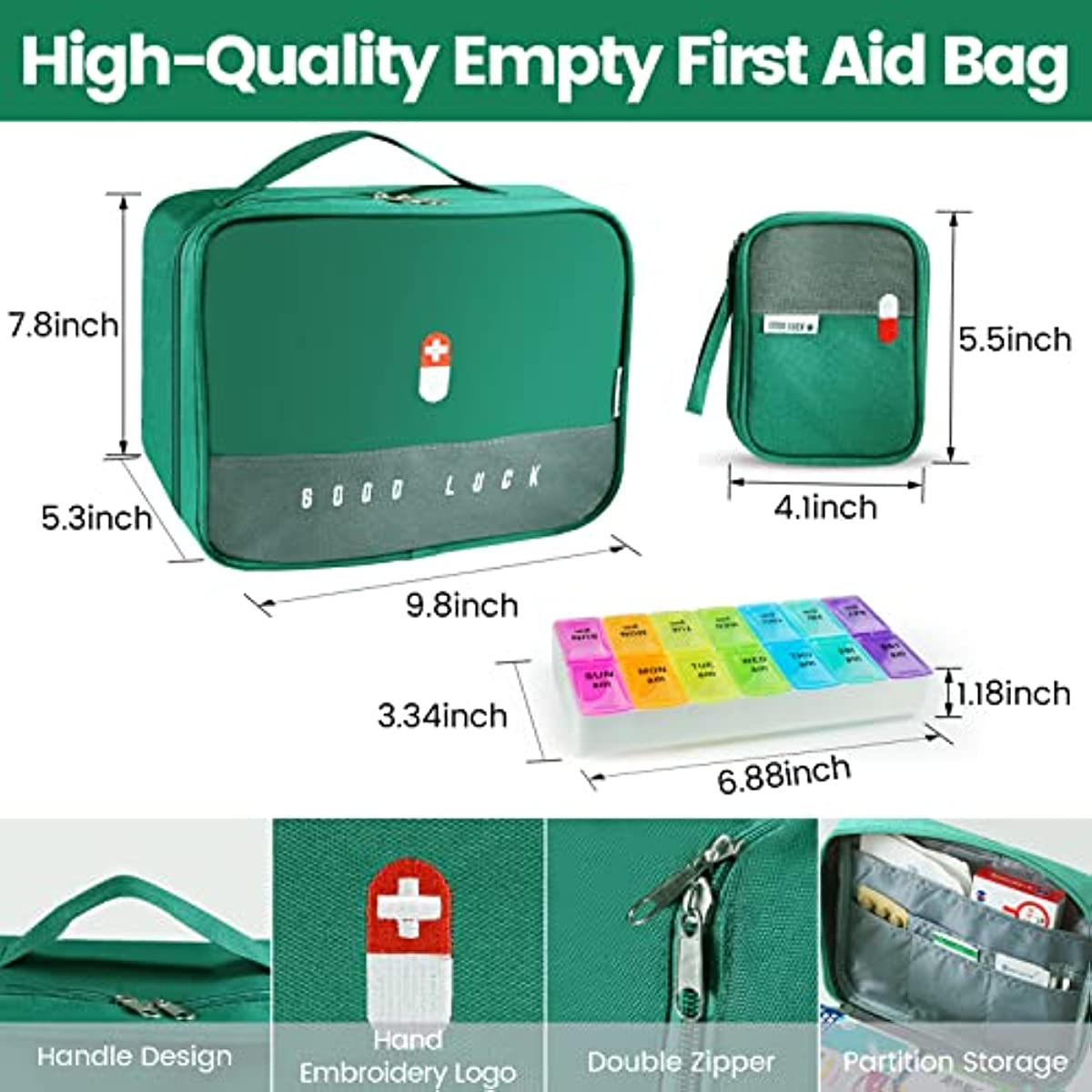 Empty First Aid Bags - Travel Medicine Organizer Bag, Mini Pouch Medical Supplies Bag for Family Outdoors Hiking Camping Car Office (Green)