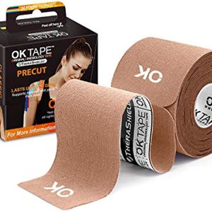 OK TAPE Kinesiology Tape 10 inches Precut, 20 Strips, Cotton Elastic Athletic Tape Latex Free, 2inch x 16ft, Beige