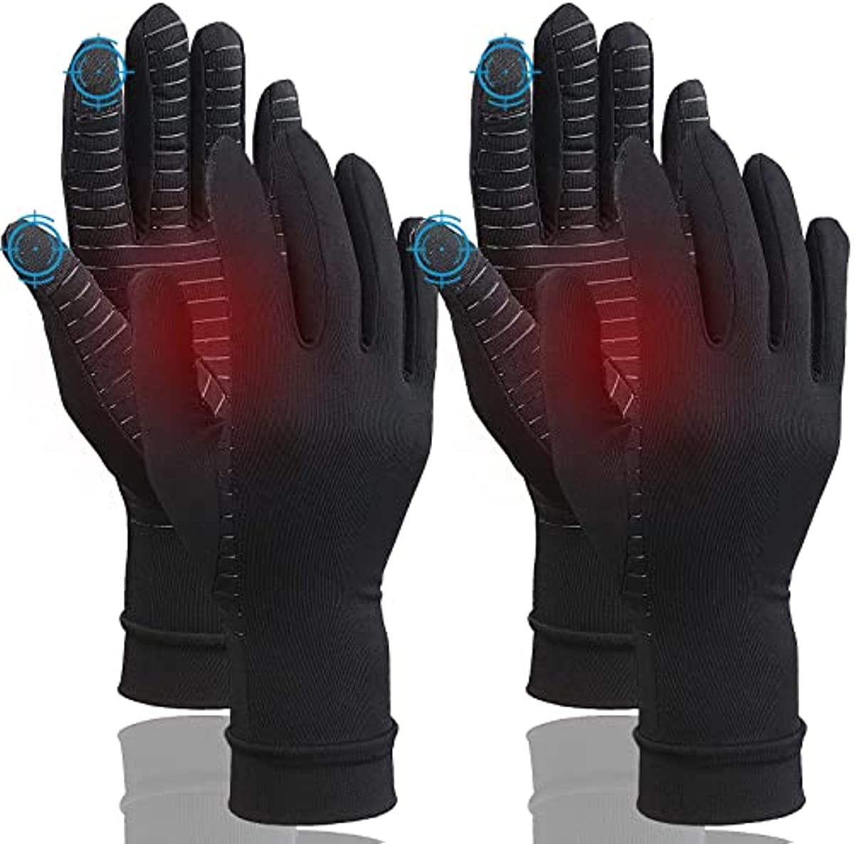 2 Pairs Pack Full Finger Compression Gloves for Women Men, Copper Arthritis Gloves for Rheumatoid Arthritis,Osteoarthritis,Carpal Tunnel,Tendonitis Joint Swelling,Hand Pain Relief With Touchscreen Tips (X-Large)