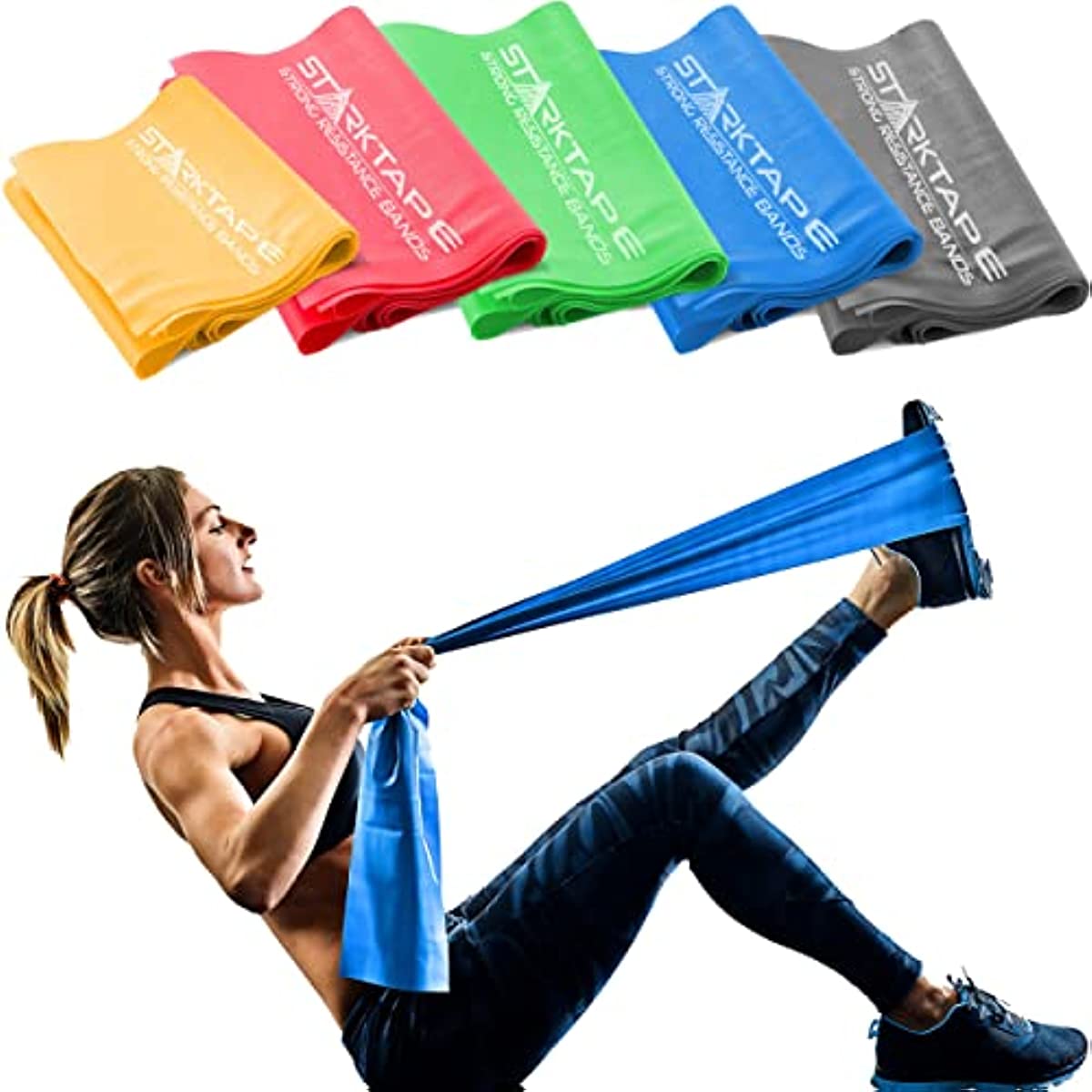 Starktape Resistance Bands. 100{8194103847433995e1cb6bdb912cbbc6f5cef284025d1356308502d77c15ef77} Malaysian Natural Latex Band. Perfect for Physical Therapy, Home Exercise, Yoga, Pilates, Gym, Rehab Training. No Scent, No Powder