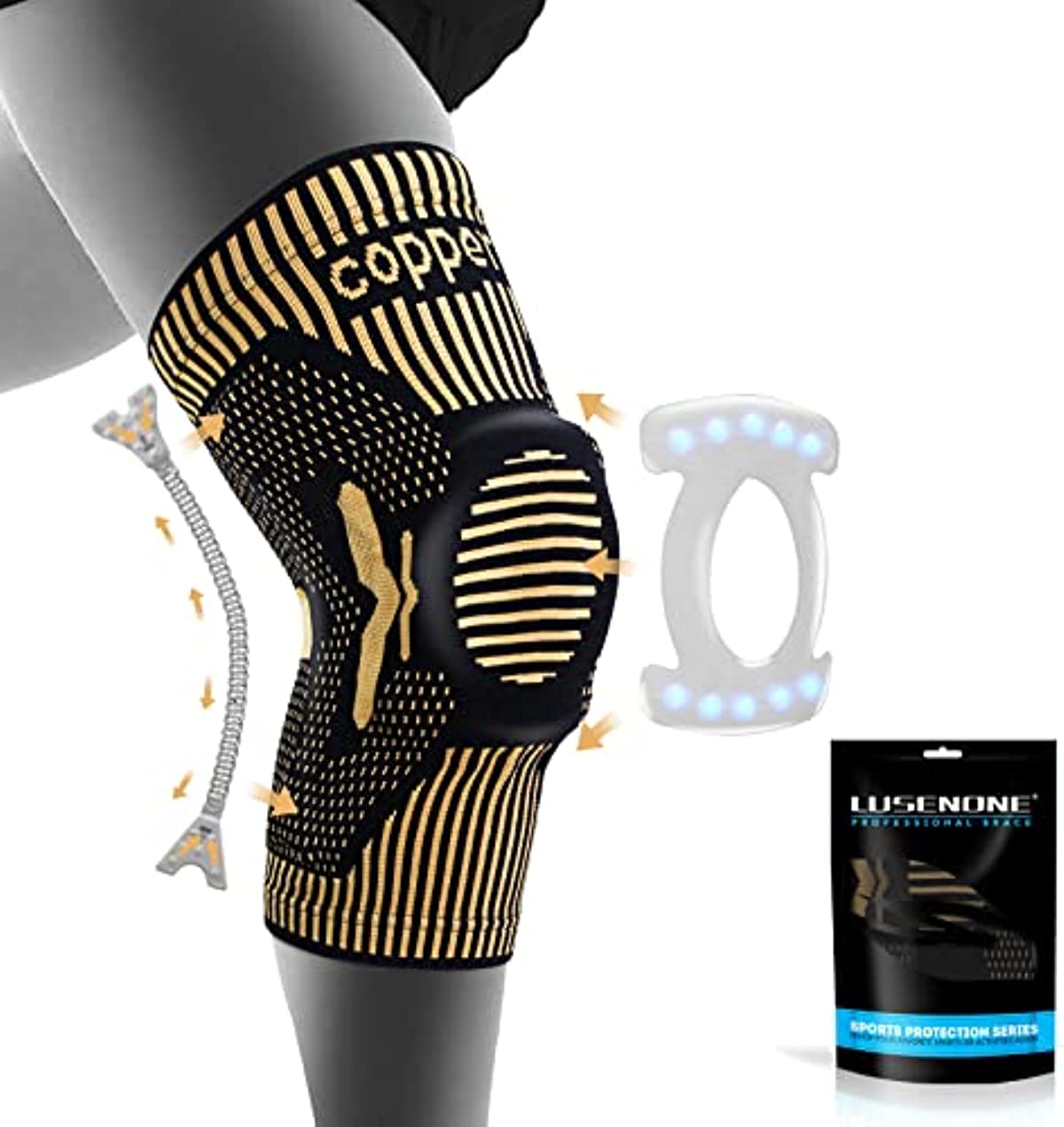 Professional Copper Knee Brace(New Version) - Knee Compression Sleeve Support for Men Women with Patella Gel Pad & Side Stabilizers, Medical Grade Knee Sleeves Knee Braces for Knee Pain,Meniscus Tear,Arthritis,Running,ACL,Workout