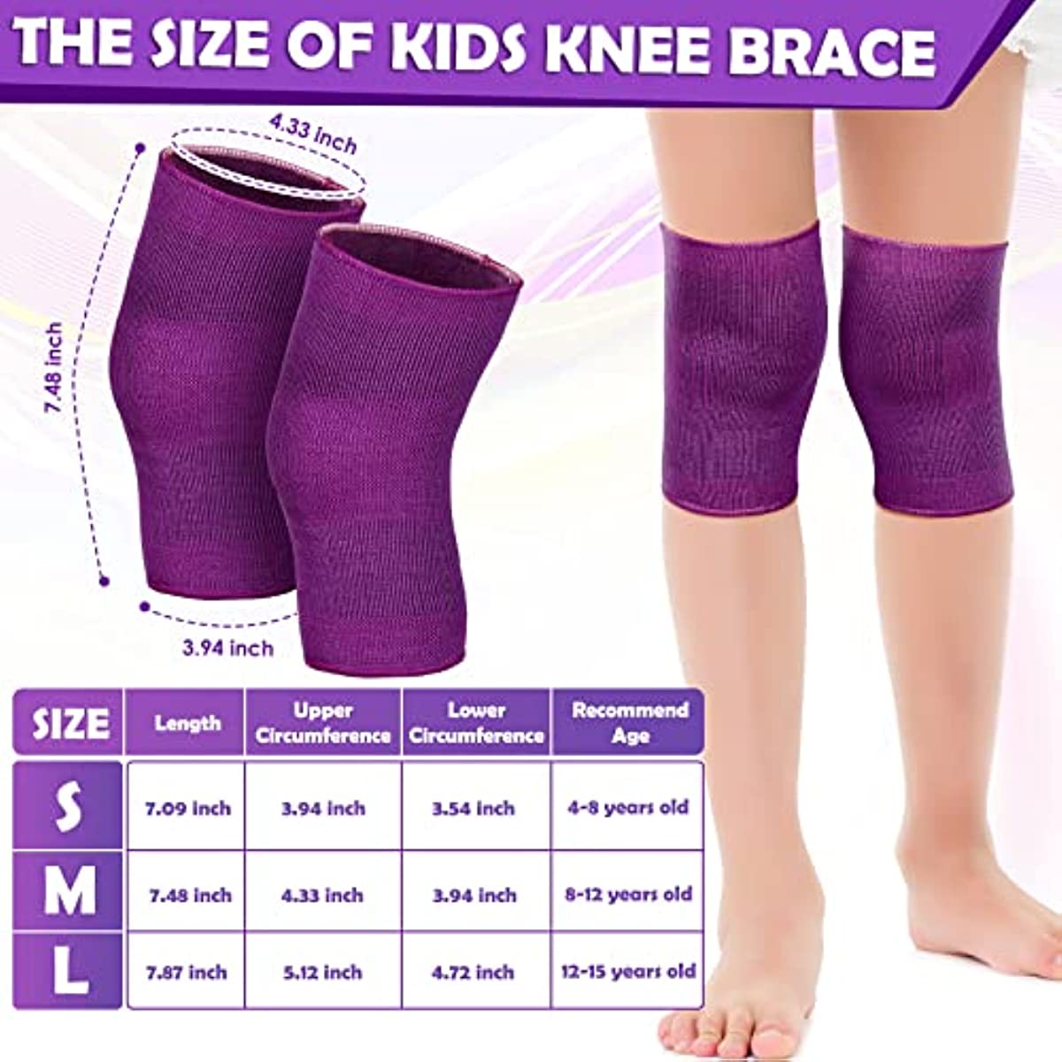 3 Pairs Kids Knee Brace Children Patella Pad Support Breathable Flexible Elastic Knee Protector Compression Knee Sleeves for Girls Boys Volleyball Basketball Dance Skating (Medium)