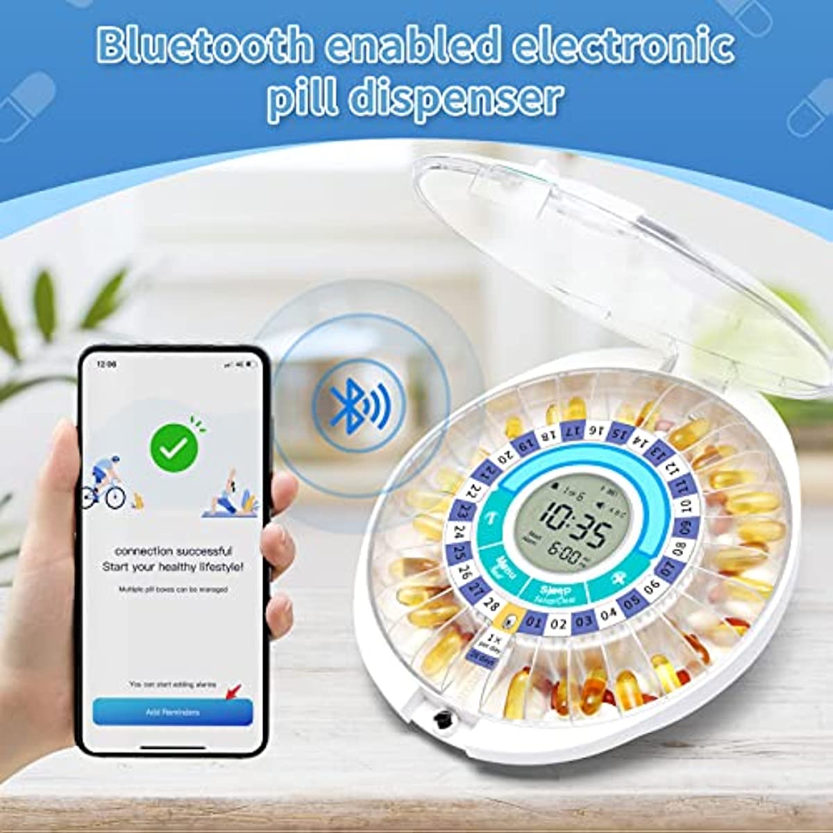 Automatic Pill Dispenser Machine with Alarm, Electronic Timed Medication Dispenser for Elderly, 28 Day Bluetooth Smart Pill Organizer via Sounds Reminder, Light, App Alerts, Ideal Gift for Family