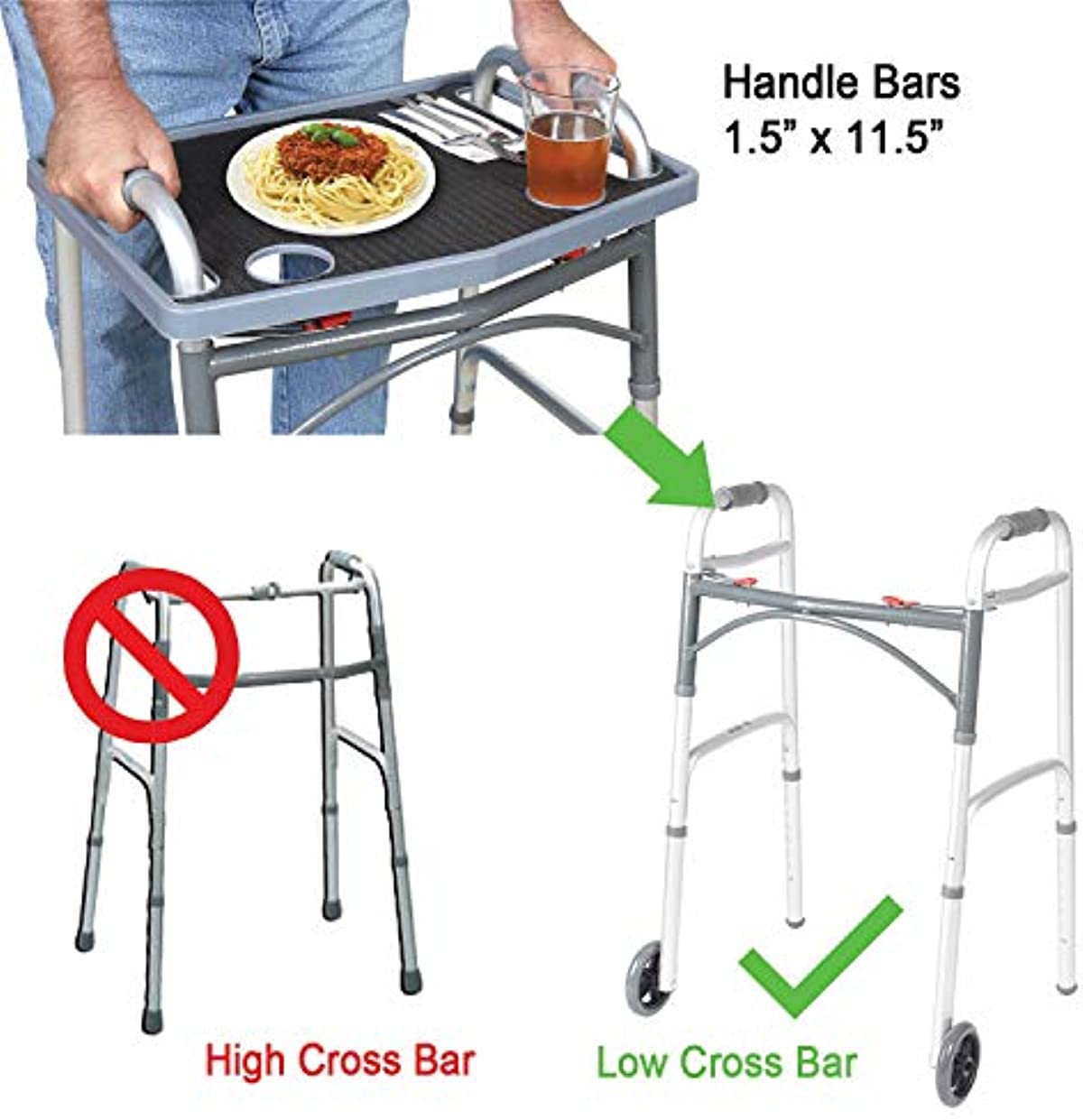Support Plus Walker Tray Table - Mobility Table Tray for Walker, Non Slip Walker Tray Mat, Walker Accessories Mat, Cup Holder for Walker (21\"x16\") - Gray
