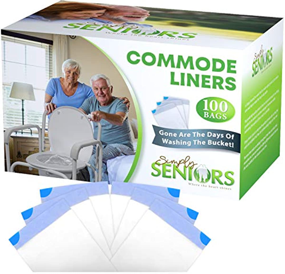 Commode Liners - 100 Strong Portable Toilet Bags - Easy To Use Bedside Commode Liners Disposable - Toilet Liners That Support Dignity of Seniors & Disabled - No More Buckets to Wash - NO Absorbent Pad