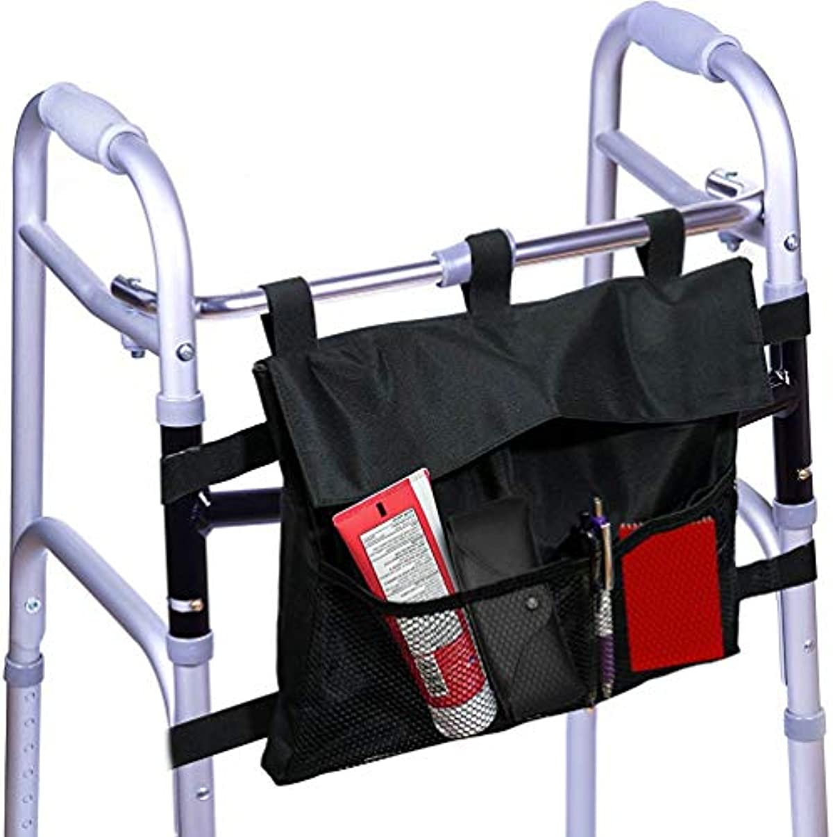 Walker and Rollator Bag - Water Resistant Accessory Storage Pouch Attachment for Folding or Standard - Carry Tote Basket Style Bag fits Most Styles Designed for Elderly, Seniors, and Disabled