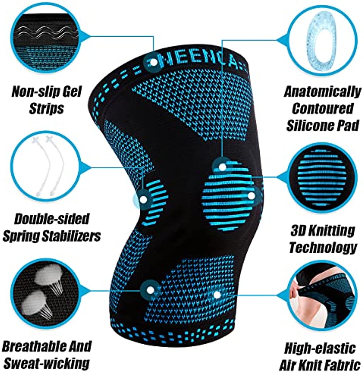 NEENCA Professional Plus Size Knee Brace, Knee Compression Sleeve for Larger Legs and Bigger Thighs, Medical Knee Support for Knee Pain Relief, Injury Recovery, Sports Protection, Single(2XL-5XL) (Blue, 2XL)