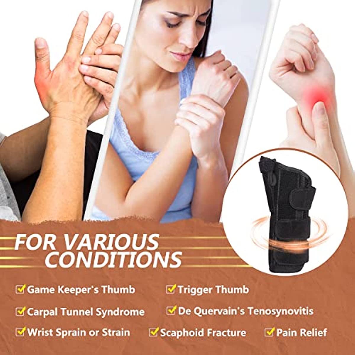 Scurnhau Thumb Spica Splint Trigger Thumb Splint Wrist and Thumb Brace Thumb Stabilizer for De Quervain\'s Tenosynovitis Arthritis Sprained broken Scaphoid Fracture Carpal Tunnel Fits Men and Women