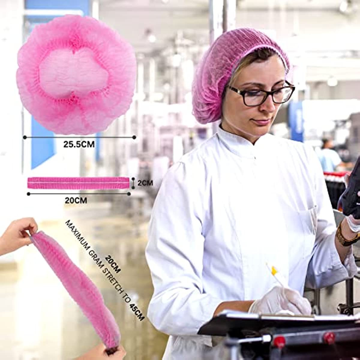 100 Pack 21\" Disposable Nonwoven Bouffant Caps Hair Net for Hospital Salon Spa Catering and Dust-free Workspace (pink)