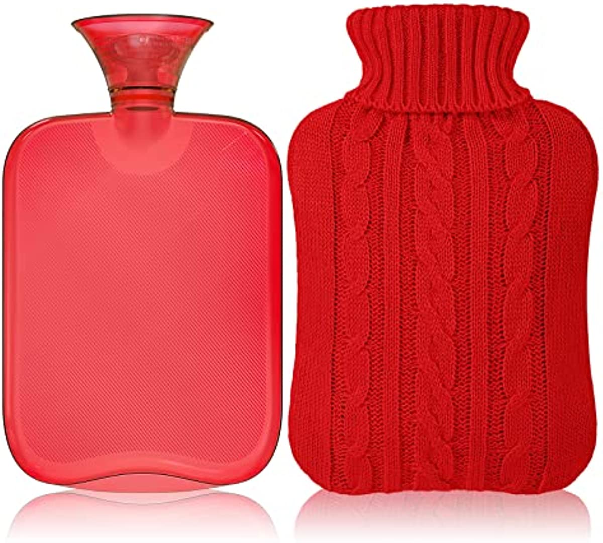 Attmu Rubber Hot Water Bottle with Cover Knitted, Transparent Hot Water Bag 2 Liter - Red