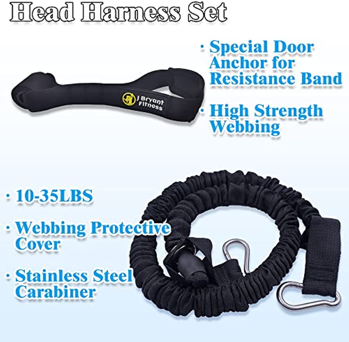J Bryant Neck Harness Head - Weight Lifting with Resistance Tube Bands - Door Anchor Set Adjustable Neck Training Strap Exercise Equipment