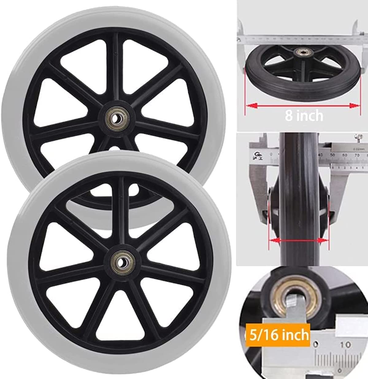 2PCs Wheels Replacement for Wheelchairs, 8\" x 1\" Rollator Wheels, Anti-Slip Replacement Casters Rollers Wheels Universal Wheelchair Replacement Wheel Accessories (Gray)