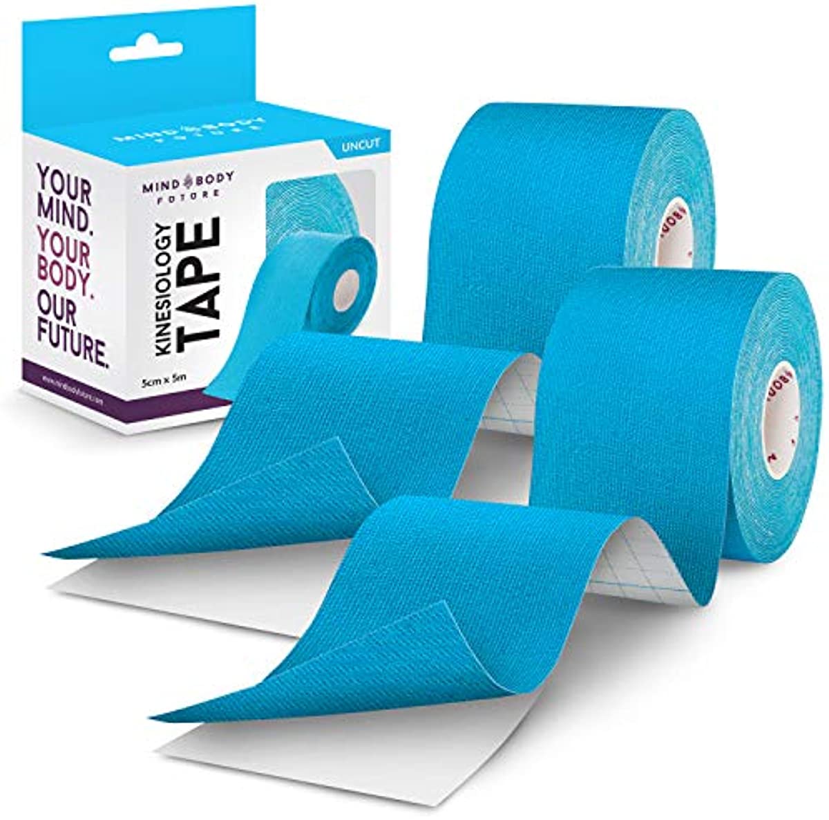 Kinesiology Tape - Light Blue (1 Pack) - Medical Grade Uncut 5cm x 5m Roll - Ideal for Athletic Sports Physio Strapping and Muscle Injury & Support - Includes eGuide