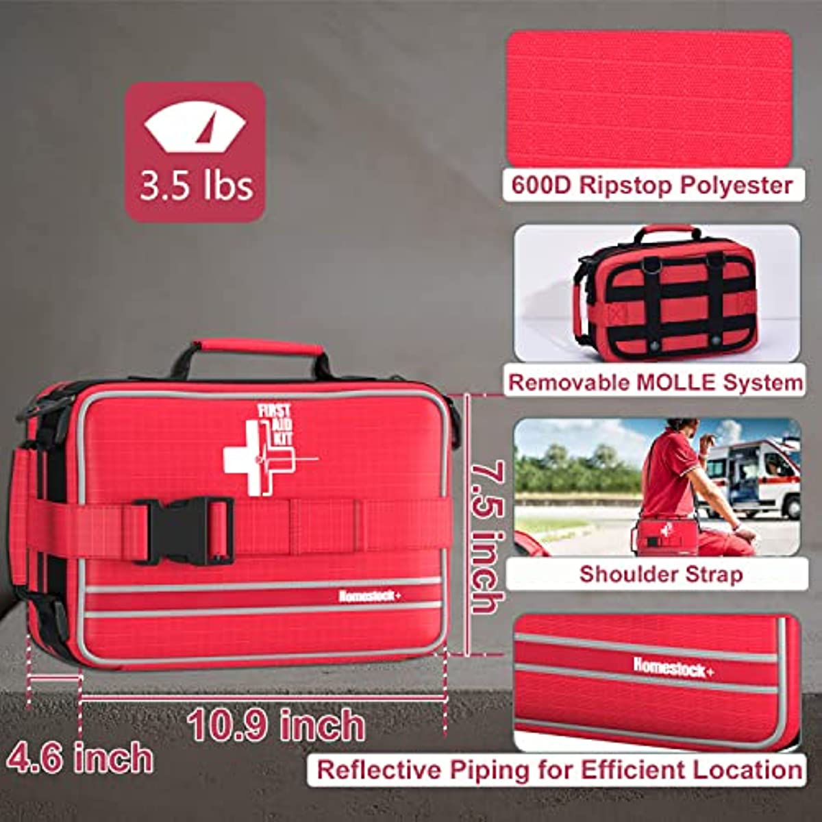 【2022 Upgrade】First Aid Kit with Tourniquet, Comprehensive Trauma First Aid Kits with Labelled Compartments for Cars, Home, Office, Backpacking, Camping, Traveling, and Cycling - 230 Piece