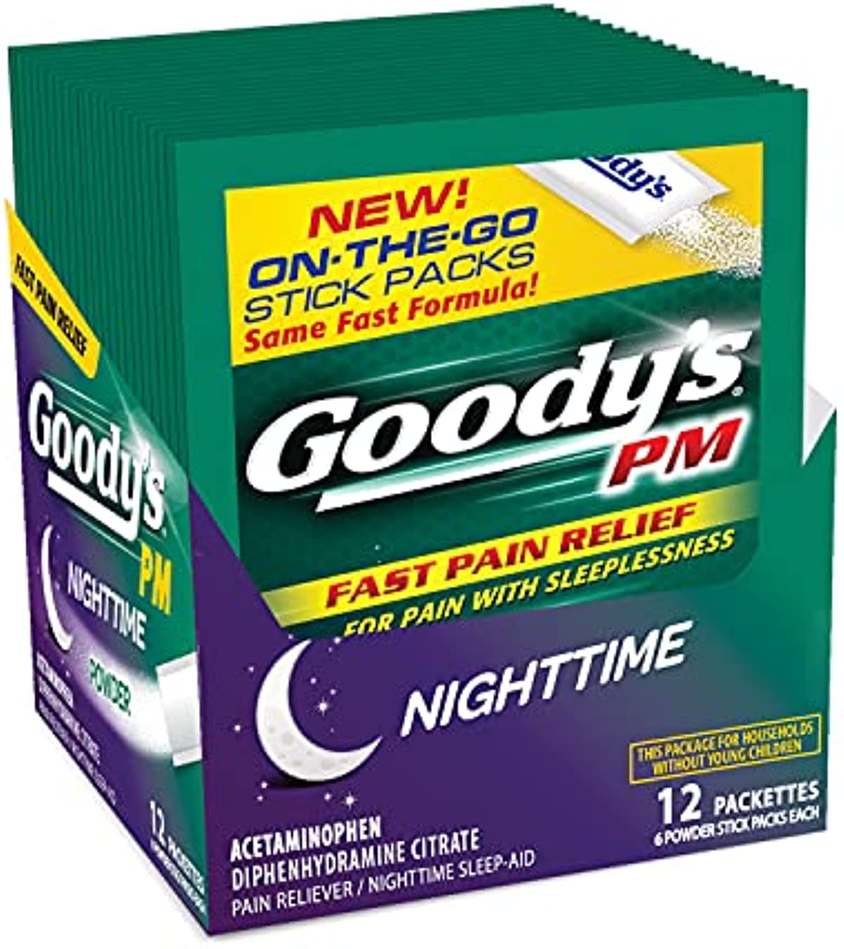 Goody\'s PM Nighttime Powder, Dissolve Packs for Pain with Sleeplessness, 6 Individual Packets, 12 Pack