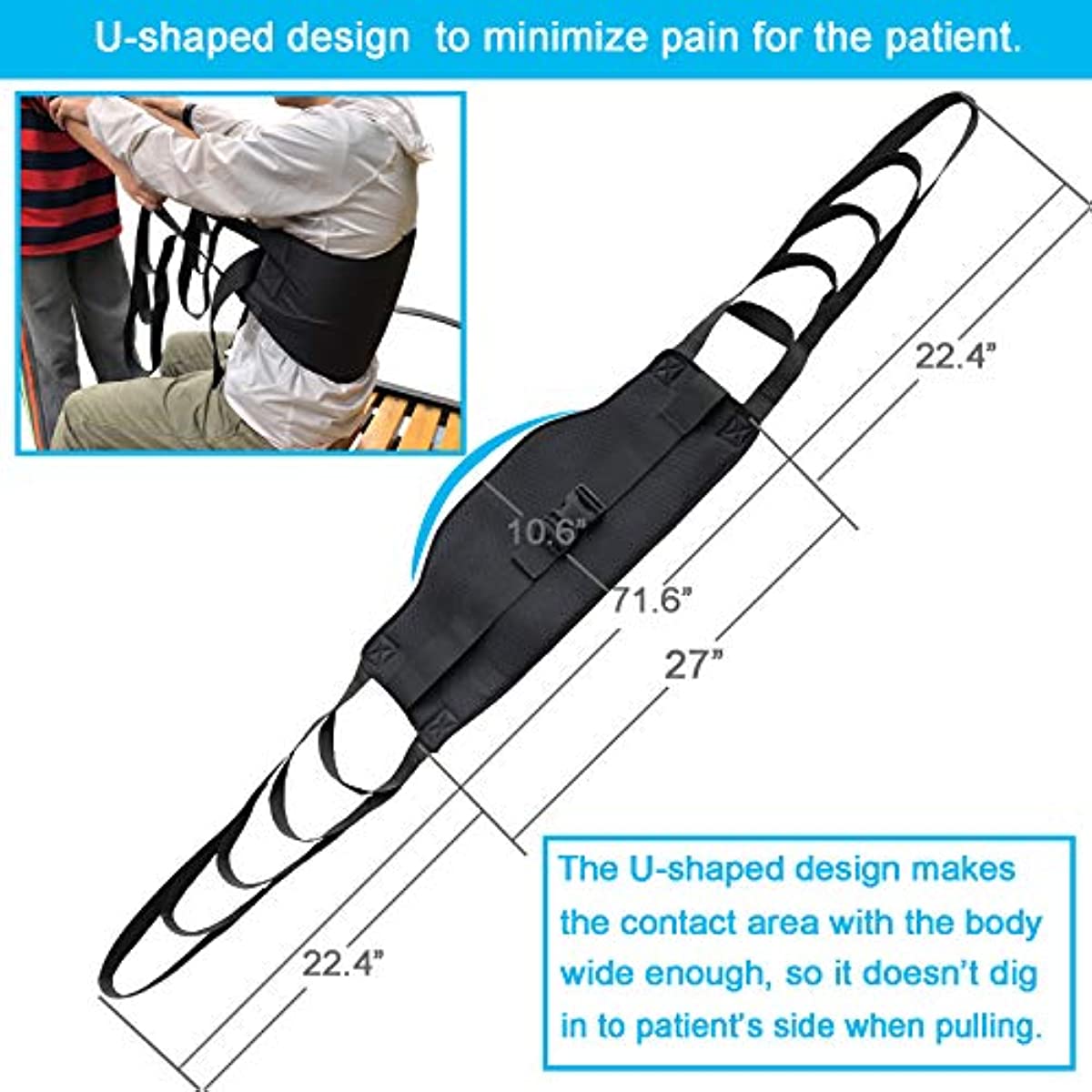 Transfer Belt Sit to Stand Lift Sling for Elderly Disabled & Bedridden Patients, Medical Nursing Stand Assist Portable Transport Sling for Moving Repositioning and Rolling, 400lb Weight Capacity