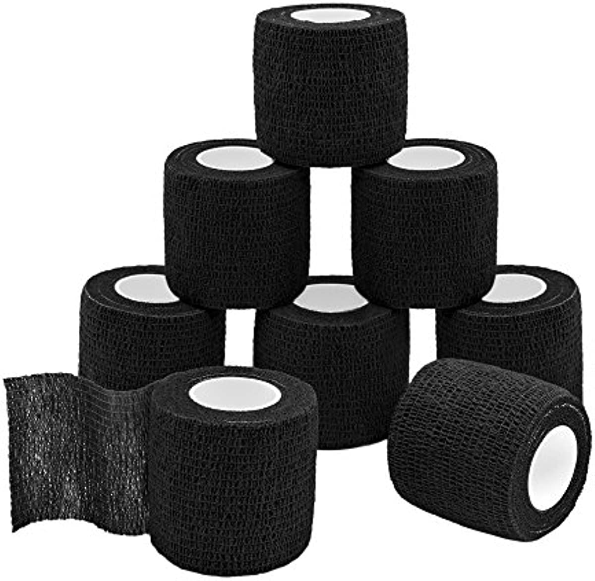 GooGou Self Adherent Wrap Bandages Self Adhering Cohesive Tape Elastic Athletic Sports Tape for Sports Sprain Swelling and Soreness on Wrist and Ankle 8PCS 2 in X 14.7 ft (Black)