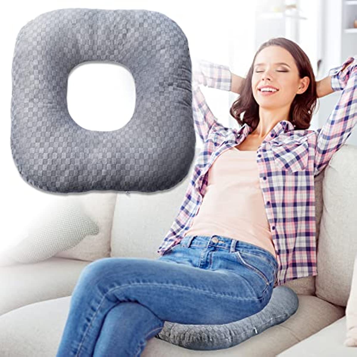 Vinban Stuffed Donut Pillow Seat Cushion | for Tailbone and Coccyx Pain, Hemorrhoids, Bed Sores, Pregnancy, Prostate, Surgery Recovery, Sitting Pressure Relief, for Home, Office and Car (Grey)