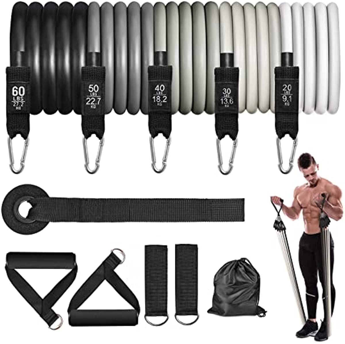 Heavy Resistance Bands Set, Workout Bands, Exercise Bands with Door Anchor, Handles, Legs & Ankle Straps, Carry Bag, Perfect for Heavy Duty Strength Training