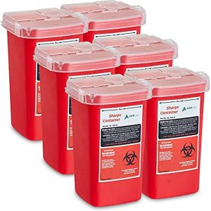 AdirMed Sharp Needle Disposal Container for Home, Clinic, Office, Barber Use with Flip-Open Lid (1 Quart -6 Pack)