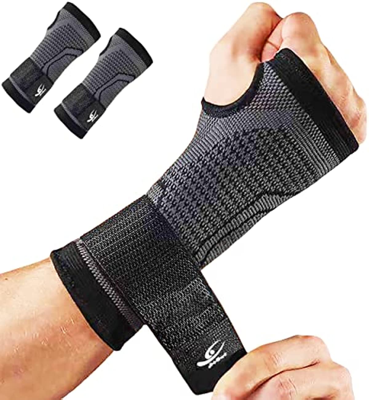 HiRui 2-Pack Wrist Brace Wrist Wrap, Wrist Strap Hand Compression Sleeves Support for Fitness Weightlifting MTB Tendonitis Sprains Recovery, Carpal Tunnel Arthritis, Pain Relief (Black, Small)