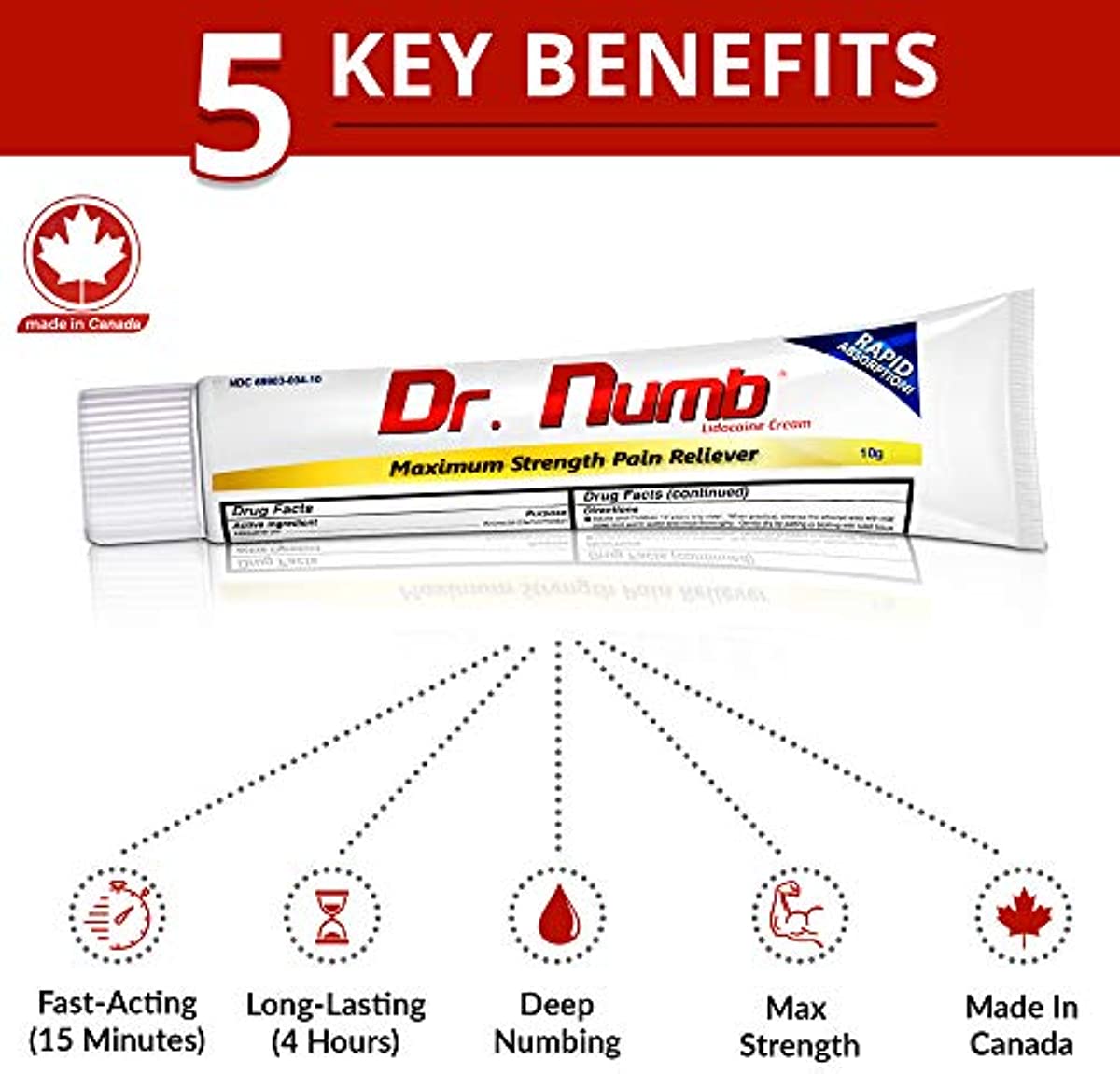 Dr. Numb 5{aa15c6ee67b26317f29e812b8d16e6db76e21efe1f5e0d01a559b49d7b585841} Lidocaine Topical Anesthetic Numbing Cream for Pain Relief, Maximum Strength with Vitamin E for Real Time Relieves of Local Discomfort, Itching, Pain, Soreness or Burning - 10g (5)