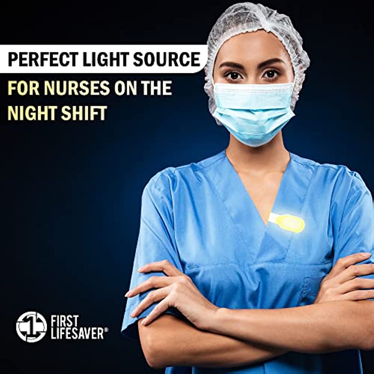 First Lifesaver LED Flashlight Clip On Nursing Night Light Hands Free Strong Magnetic Grip for Night Shift (Yellow)