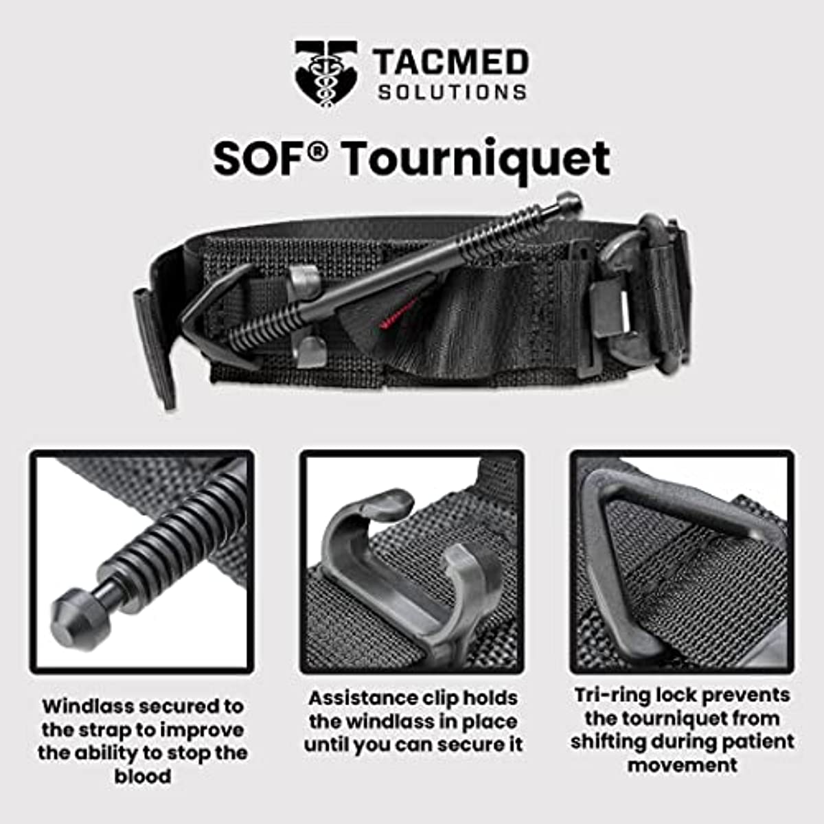 Tactical Medical Solutions SOF Tactical Tourniquet, 1.5” Compression Band for Bleeding Control – Black, 2 Count