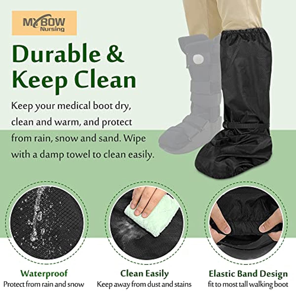 Walking Boot Cover Tall Orthopedic Medical Boot Cover Waterproof Fracture Foot Cast Cover for Men Women Outdoor Winter Snow Rain Protector Recovery Boot Cover (Black)