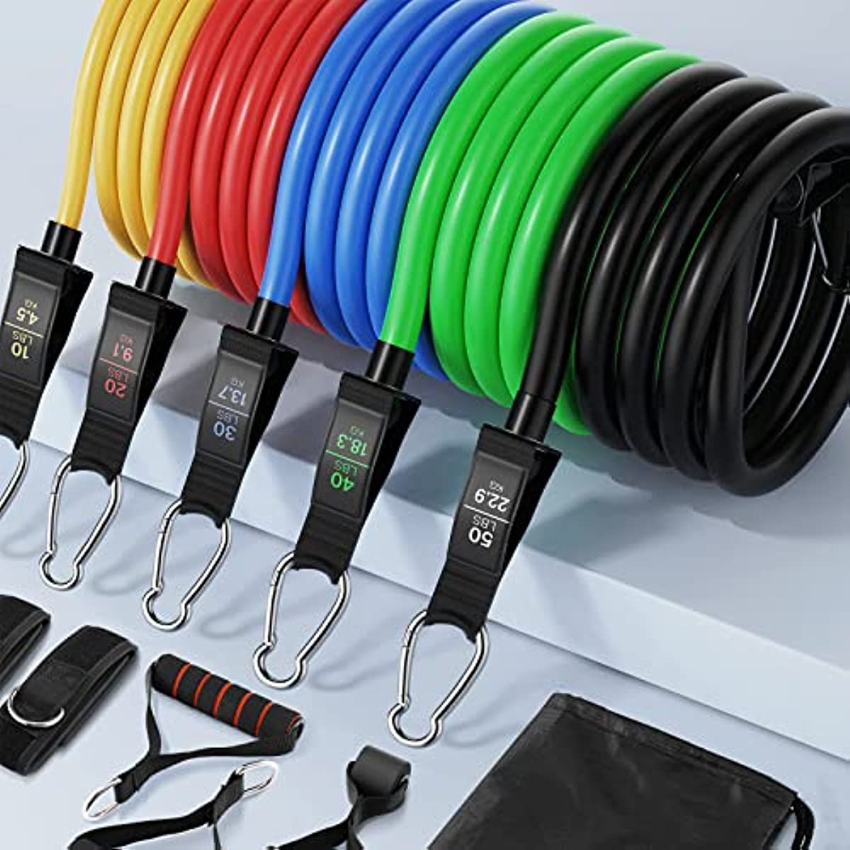 NECOTT Resistance Bands Set with Handles, Professional Exercise Bands with Upgraded Material, Max Workout for 150lbs, Physical Therapy Bands with Door Anchor, Handles, Legs Ankle Straps and Carry Bag