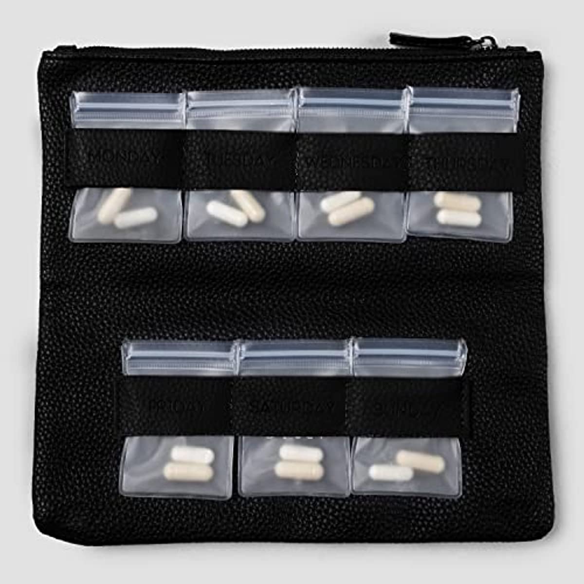 Dosey 7-Day Pill Purse - Vegan Leather Daily Pill Organizer - Luxury Travel Pouch With Airtight Pill Pockets For Medicine Storage & Protection-Stylish Pill Sorter & Medication Organizer- Classic Black