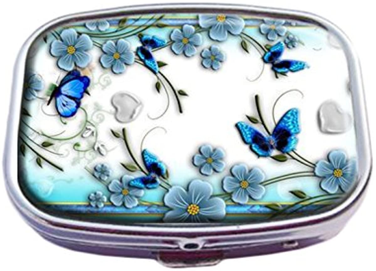 Guojew Custom Fashion Square Pill Box Tablet Holder Pocket Purse Organizer Case Decoration Box (Beautiful Floral Pattern Blue Butterfly Nature Life)
