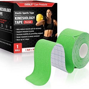 EVERLIT [Single] Pre-Cut Elastic Cotton Kinesiology Therapeutic Athletic Sports Tape, for Pain Relief and Support, 20 Precut 10” Strips (Lime Green)