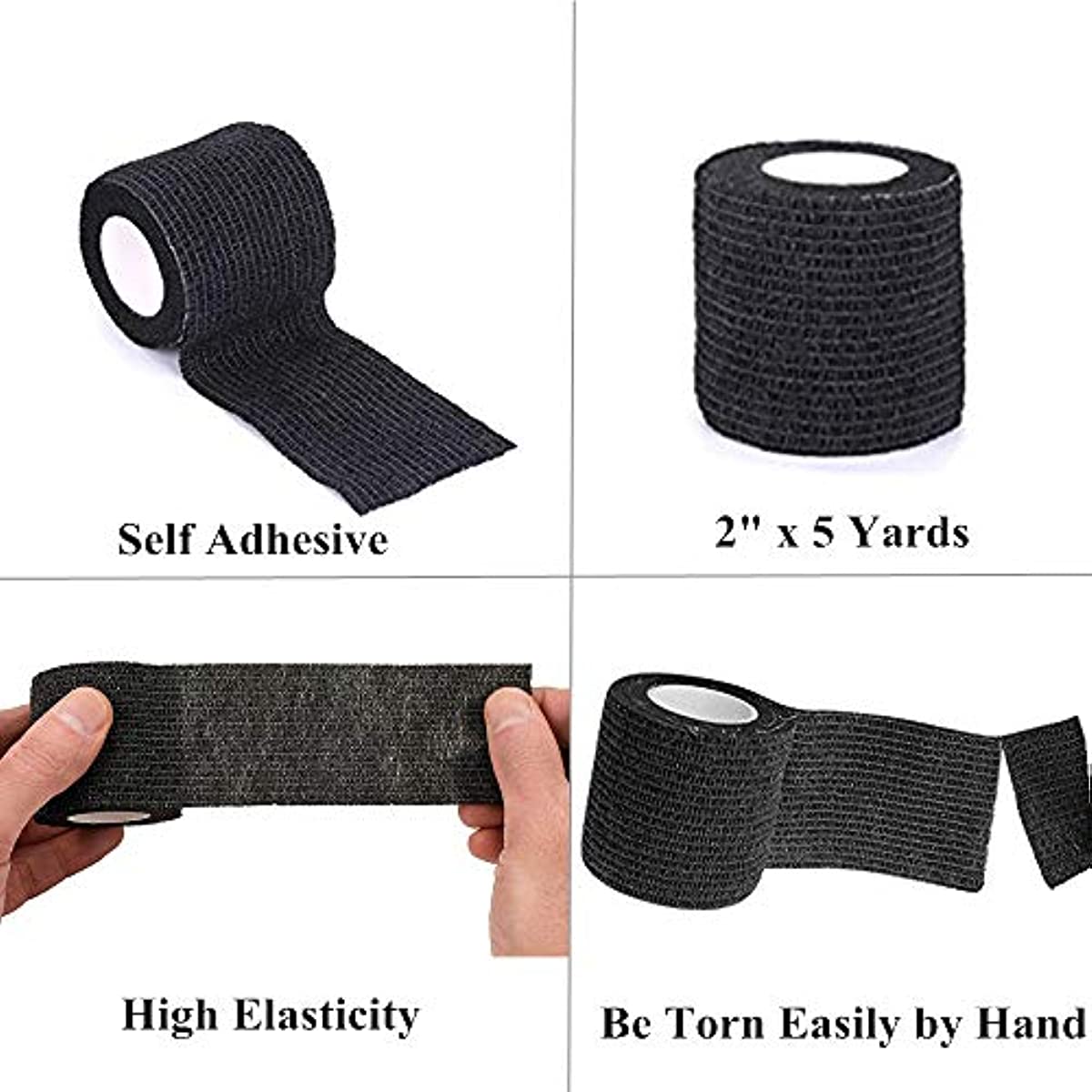 Self-Adherent Grip Tape - Yuelong 8Pcs Cohesive Tape Grip Wrap Cover Self Adhesive Tape Strong Sports Tape Black Bandage Rolls Athletic Tape