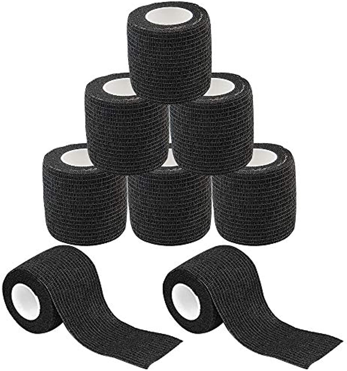 Self-Adherent Grip Tape - Yuelong 8Pcs Cohesive Tape Grip Wrap Cover Self Adhesive Tape Strong Sports Tape Black Bandage Rolls Athletic Tape