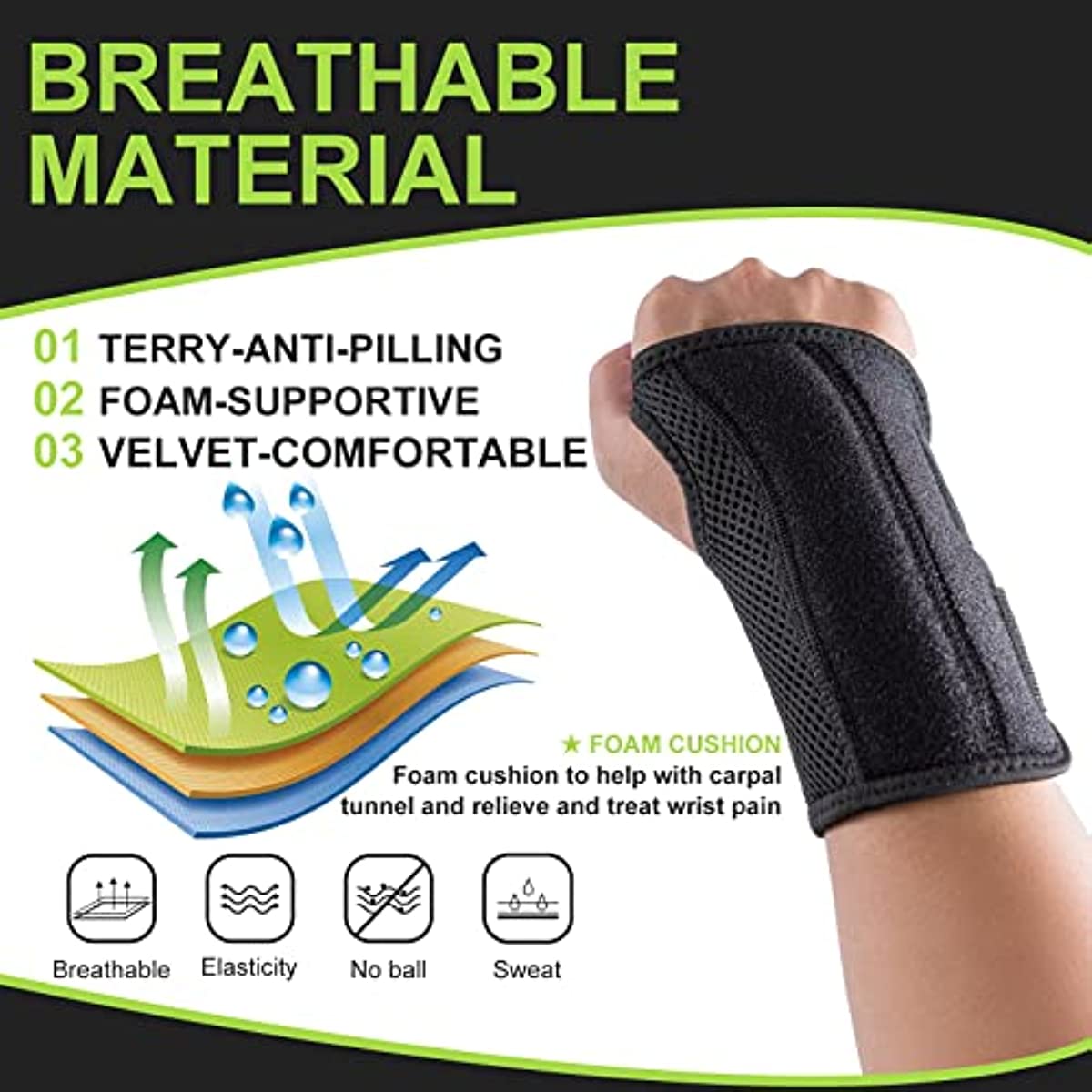 KIAANS Wrist Brace Carpal Tunnel Adjustable Wrist Support for Men Women Right Left Hand Brace for Tendonitis, Arthritis, Sprains (Right Hand-Black, S/M)