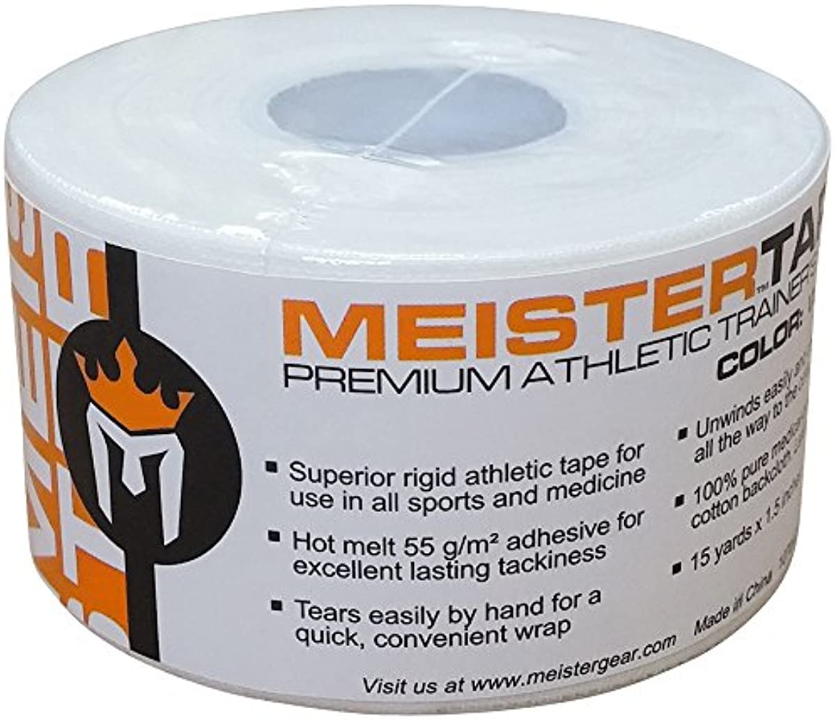 Meister 15Yd x 1.5\" Premium Athletic Trainer\'s Tape for Sports and Medical (50{551fb3cac2628c3ddf6f2a69d1035d1a657858dcf67a3a7b0275e2bb3915e3e4} Longer) - White - 6 Rolls