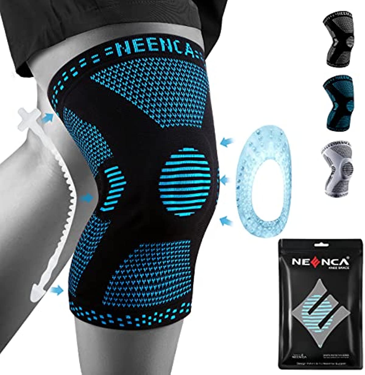 NEENCA Professional Plus Size Knee Brace, Knee Compression Sleeve for Larger Legs and Bigger Thighs, Medical Knee Support for Knee Pain Relief, Injury Recovery, Sports Protection, Single(2XL-5XL) (Blue, 2XL)