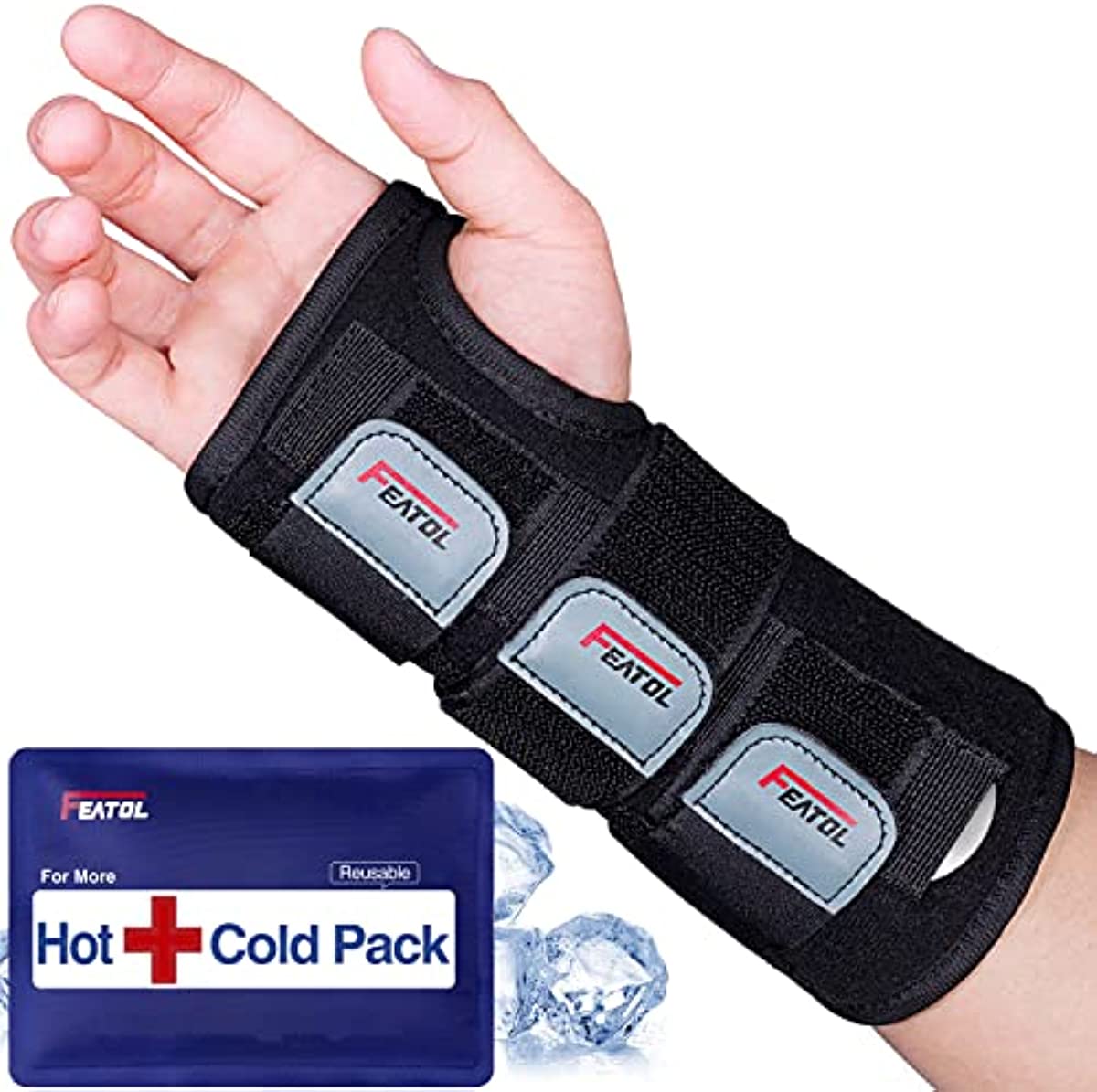 Wrist Brace Carpal Tunnel, Night Support Brace with Wrist Splint, Adjustable Straps, Hot/Ice Pack, Hand Brace for Women and Men, Right Hand, Large/X-Large, Tendinitis, Arthritis, Pain Relief