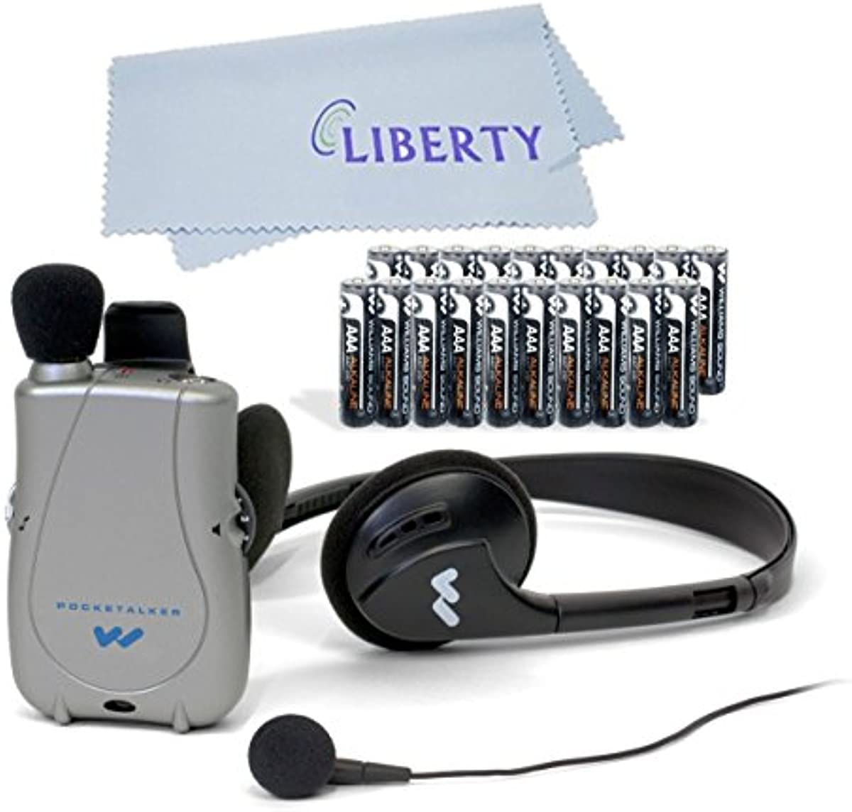 Williams Sound PockeTalker Ultra Duo Sound Amplifier with Headphone & Earbud, Year Supply of Batteries & Liberty Microfiber Cloth