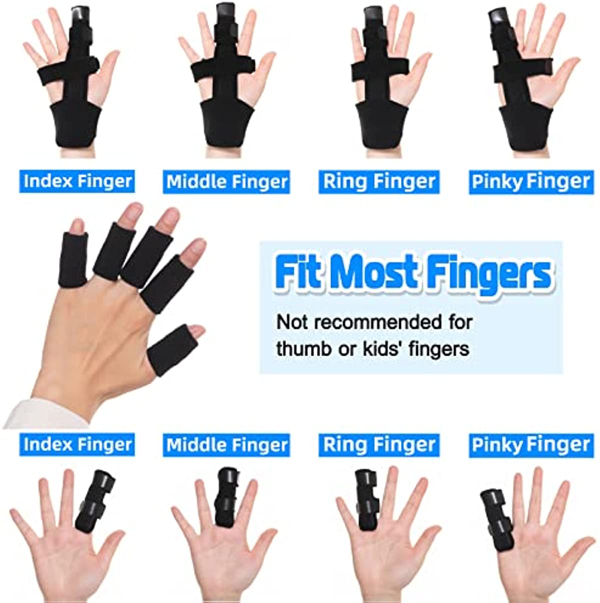 Fanwer Trigger Finger Splint(5PCS), 1 Finger Extension Splint plus 2 Finger Brace with 2 Nylon Sleeves for Straightening, Broken Finger, Mallet Finger, Arthritis & Tendonitis Pain Relief and Support