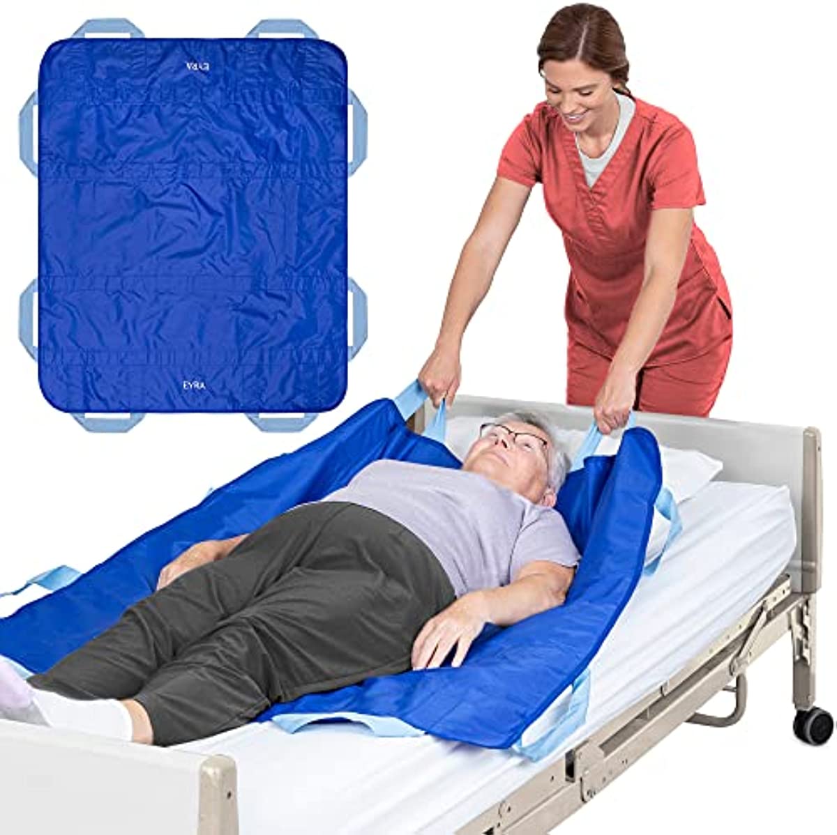 Positioning Bed Pad with Handles - 48\" x 40” Slide Sheet for Moving Patients - Fit for Repositioning One Person - Draw Sheets for Hospital Beds and Patient Transfer - Elderly Home Care, Washable