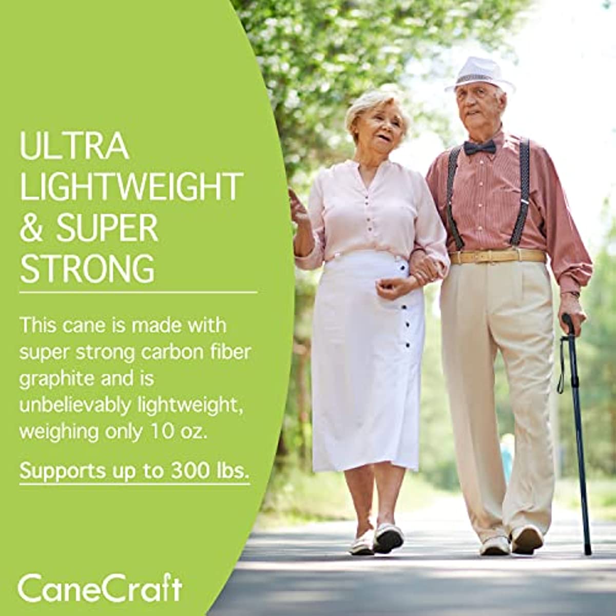 CaneCraft Carbon Fiber Folding Walking Cane for Men and Women - Ultra Lightweight Collapsible and Height Adjustable Walking Stick