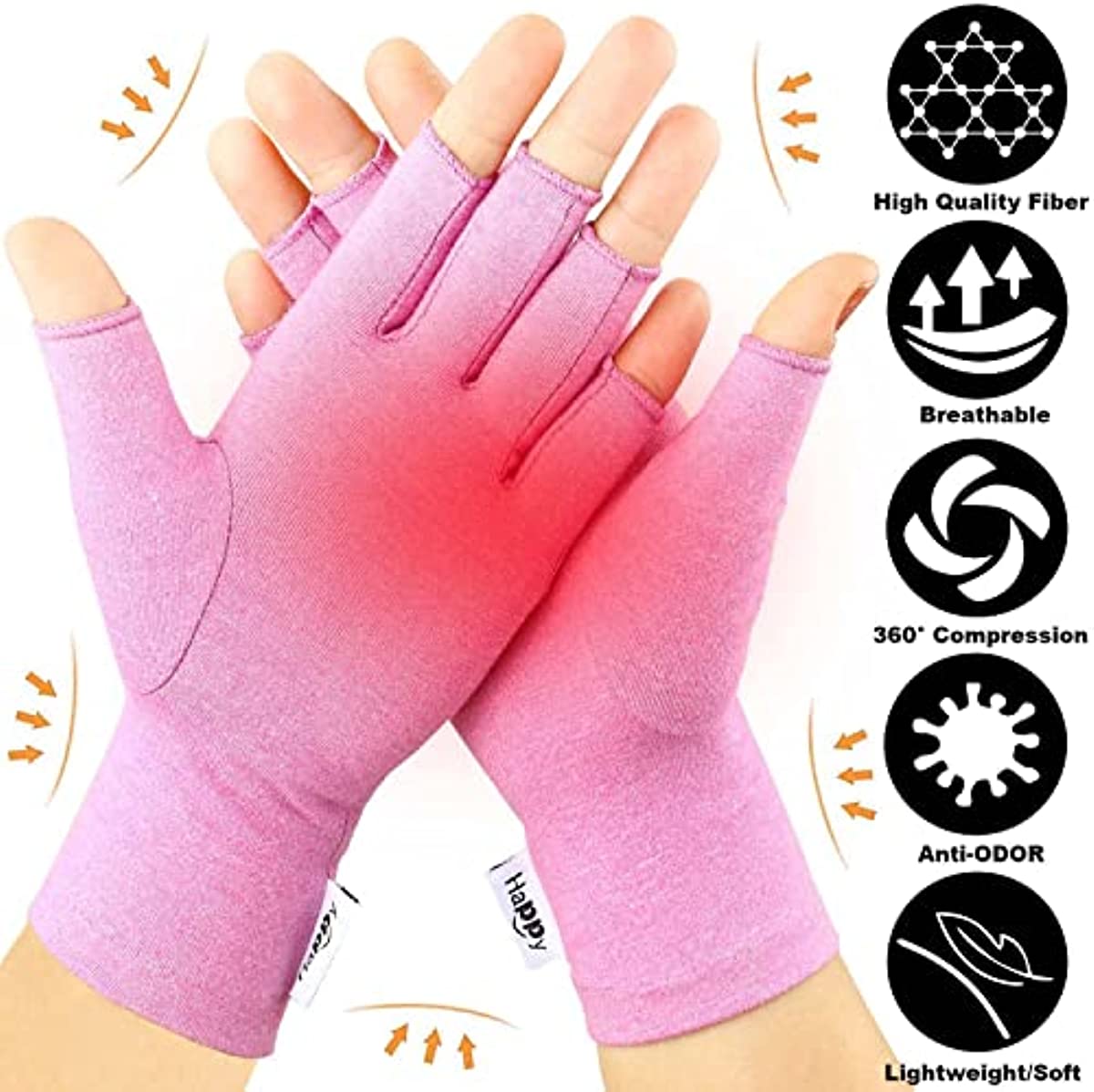 2 Pairs Arthritis Gloves Compression Gloves for Rheumatoid & Osteoarthritis,Joint Pain Relief, Carpal Tunnel Wrist Support,Computer Typing,Fingerless Gloves for Women (Purple, Small)