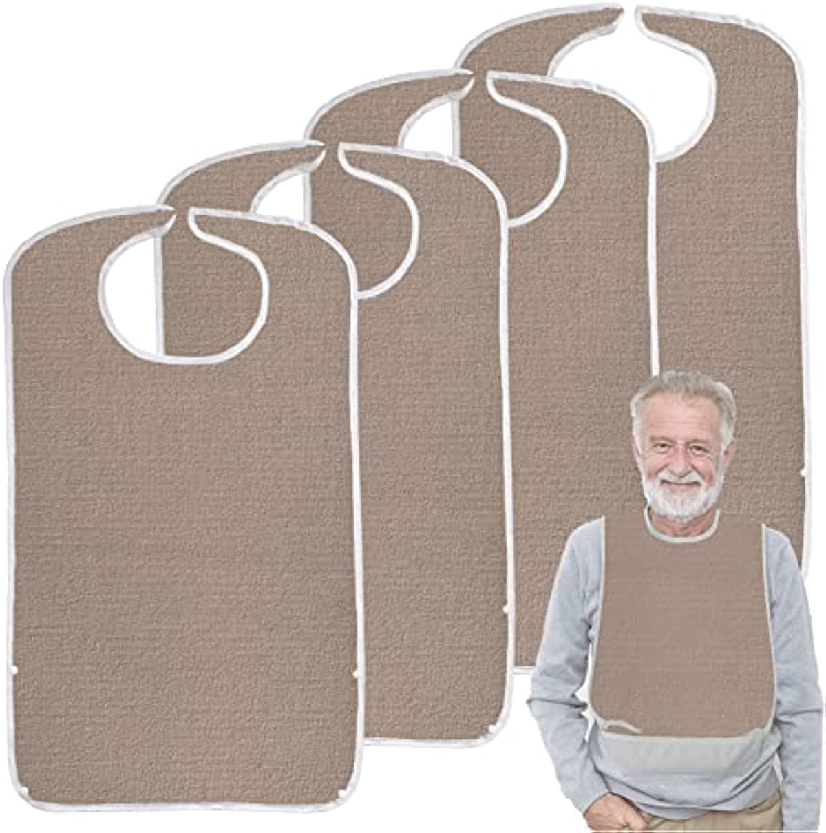 Pozico Terry Cloth Adult Bibs for Eating Women/Men/elderly Washable,Clothing Protectors & Adult Bibs with Debris Trap