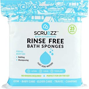 Scrubzz Disposable Rinse Free Bathing Wipes - 25 Pack - All-in-1 Single Use Shower Wipes, Simply Dampen, Lather, and Dry Without Shampoo or Rinsing