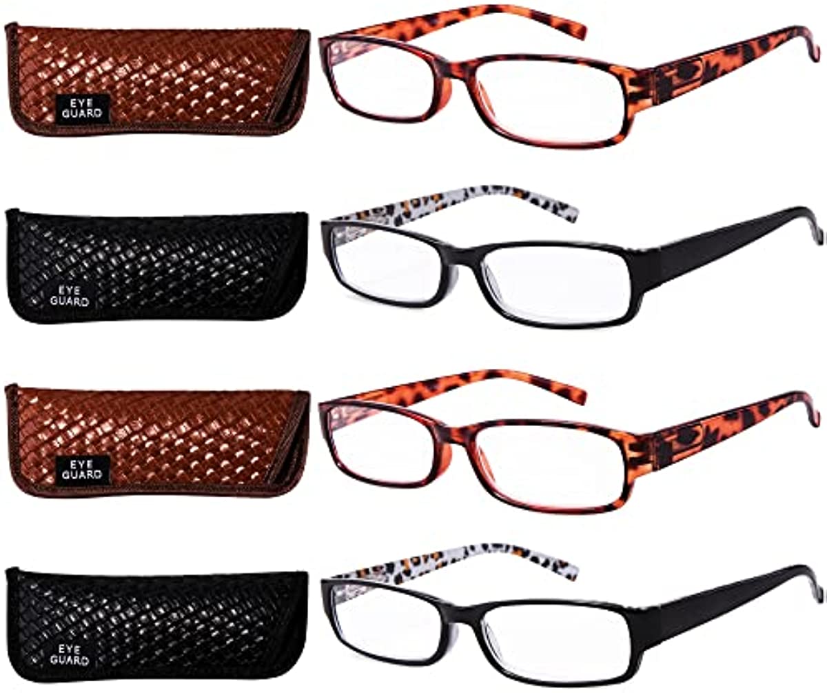 EYEGUARD Readers 4 Pack of Thin and Elegant Womens Reading Glasses with Beautiful Patterns for Ladies 1.5