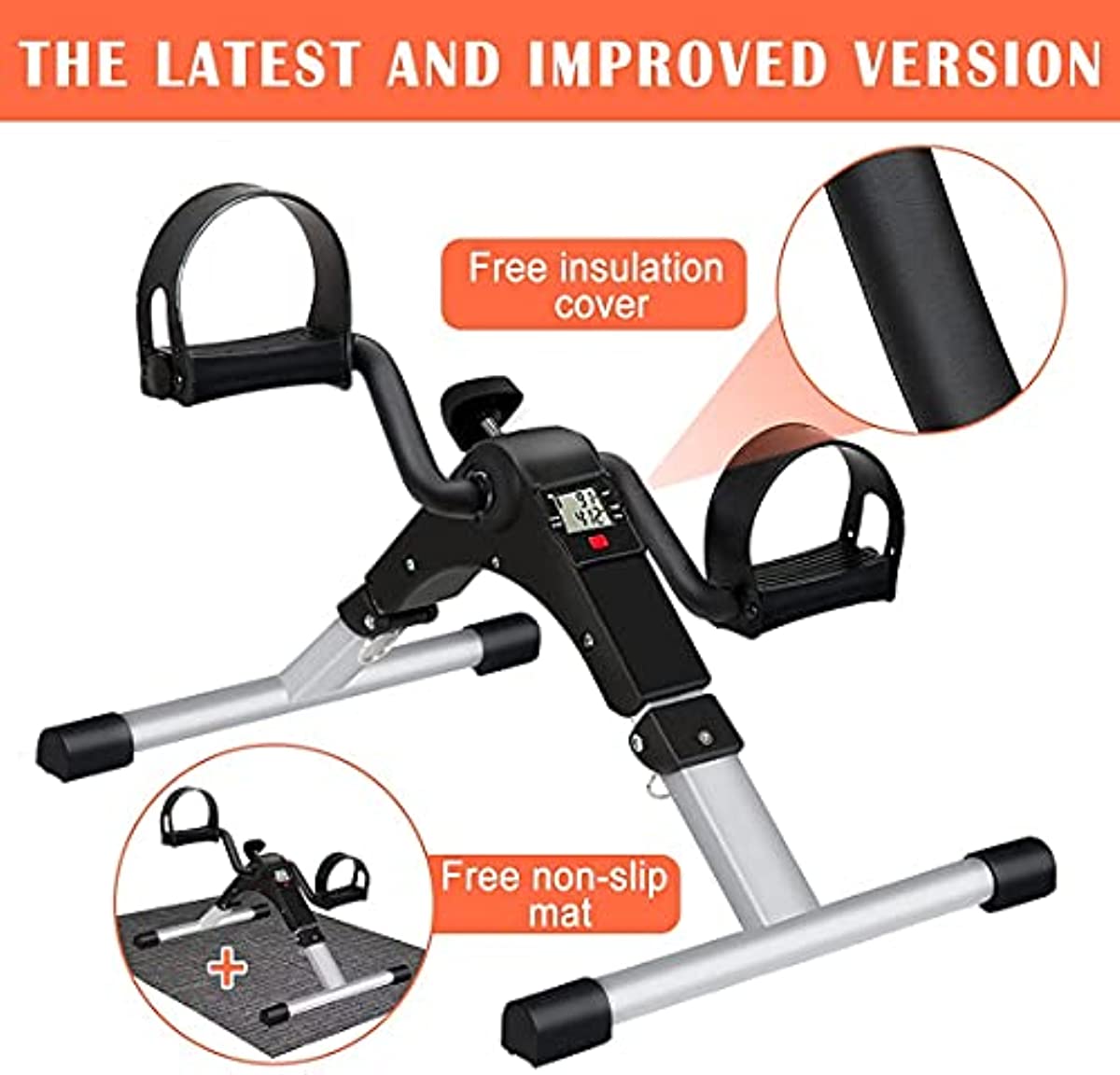TABEKE Pedal Exerciser, Under Desk Bike Stationary Pedal Exerciser for Arm and Leg Workout, Portable Folding Sitting Desk Cycle